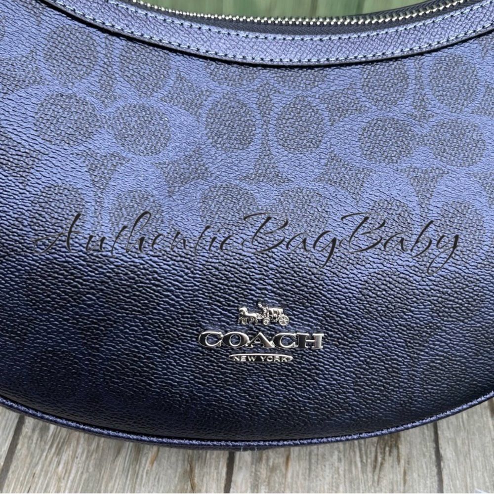 Coach Aria Shoulder in Blue Metallic Purse Leather - Picture 2 of 10